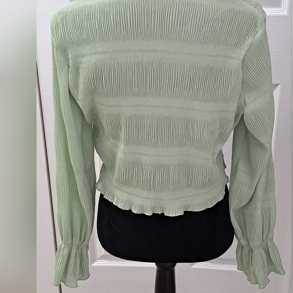 Cropped Open Blouse With Drawstring - Picture 4 of 6